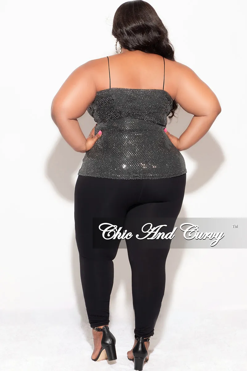 Final Sale Plus Size Surplice wrap V-Neck Sparkly Top with Spaghetti Strap in Silver and Black