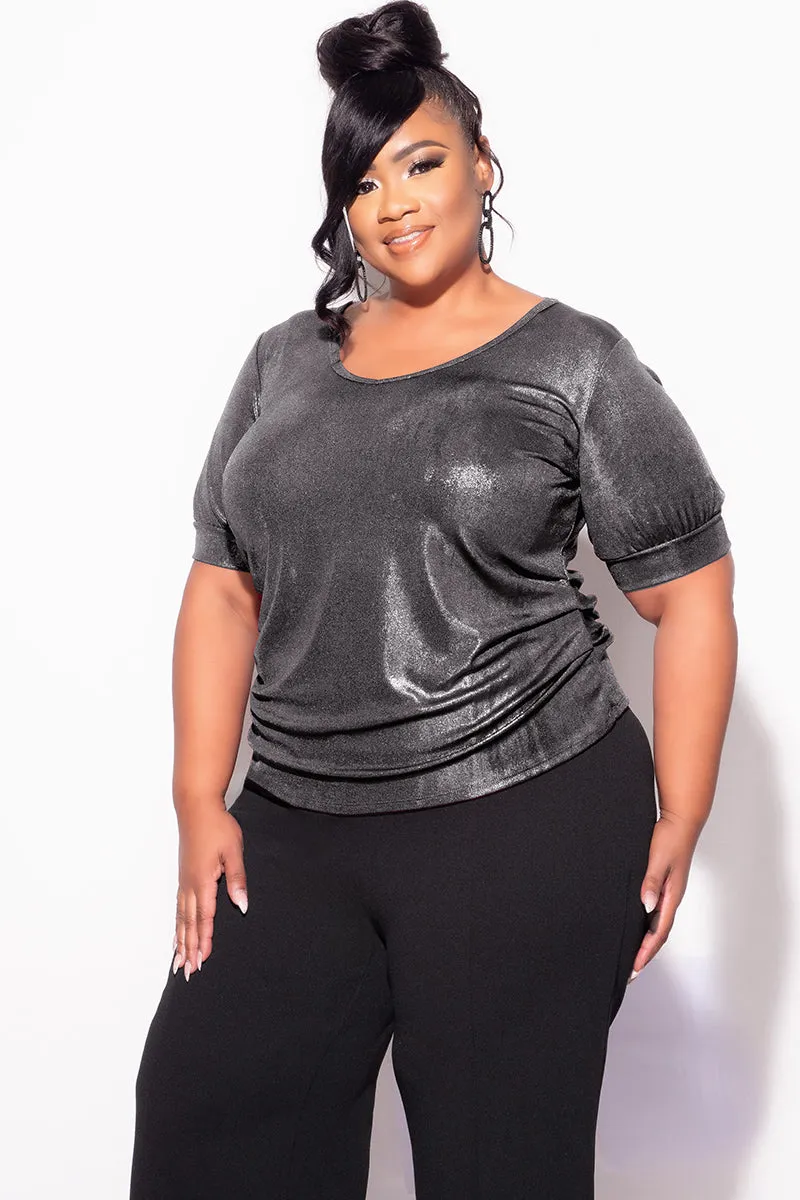 Final Sale Plus Size Top in Metallic Grey