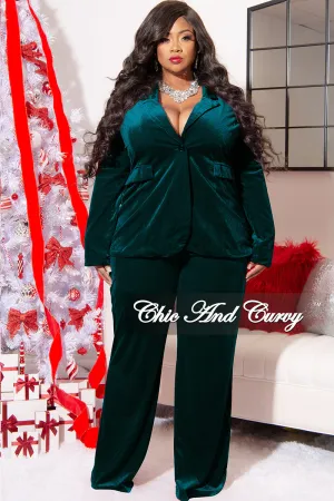 Final Sale Plus Size Velvet 2pc Pants Suit in Green