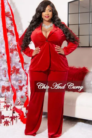 Final Sale Plus Size Velvet 2pc Pants Suit in Red Final Sale Plus Size Velvet 2pc Pants Suit in Red