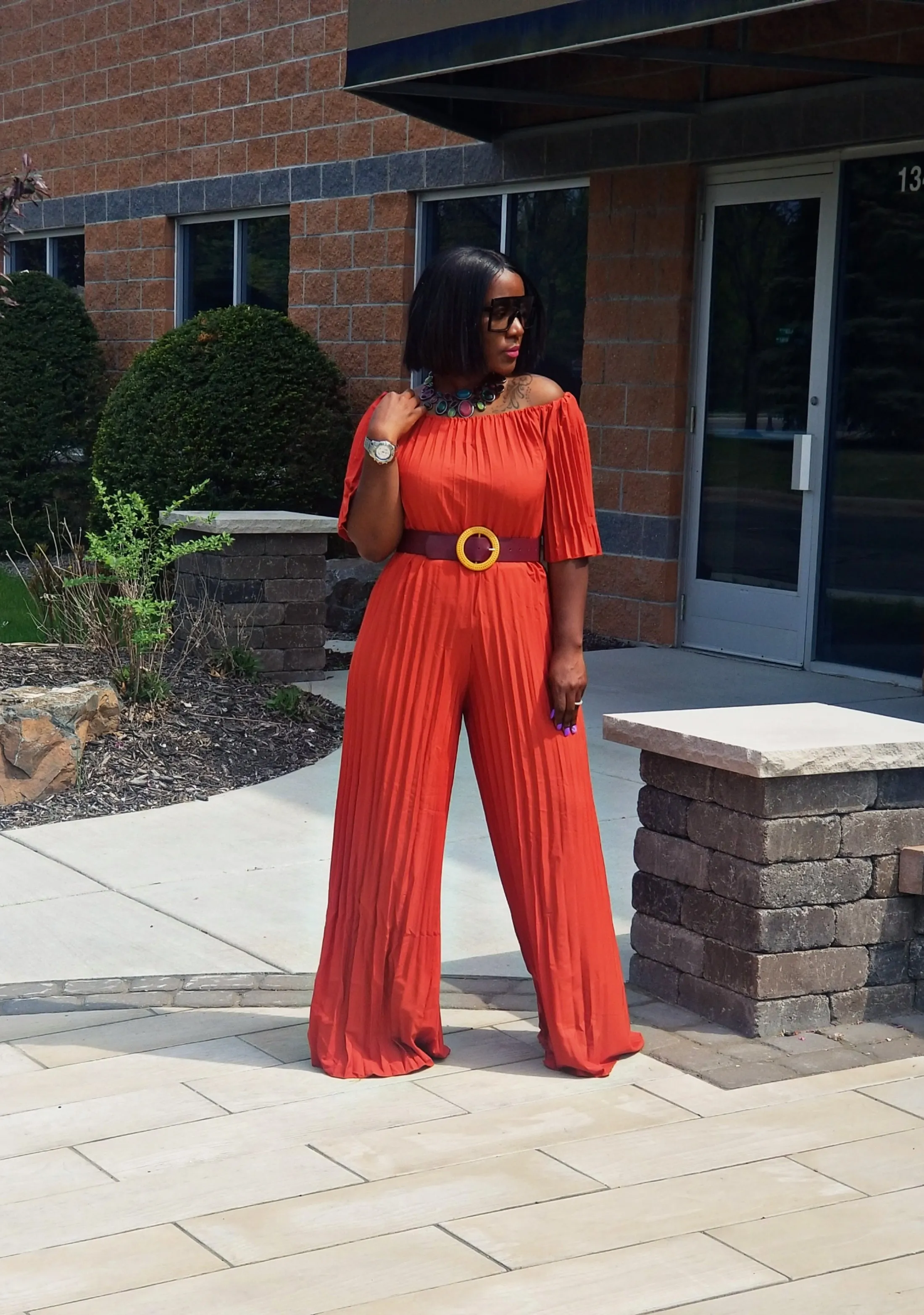 Fiona Pleated Jumpsuit Elegant Wide Leg Long Pants Clubwear Rompers with Pockets