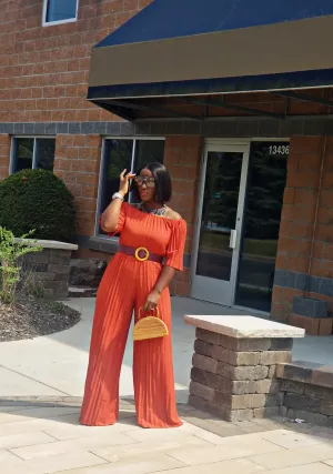 Fiona Pleated Jumpsuit Elegant Wide Leg Long Pants Clubwear Rompers with Pockets