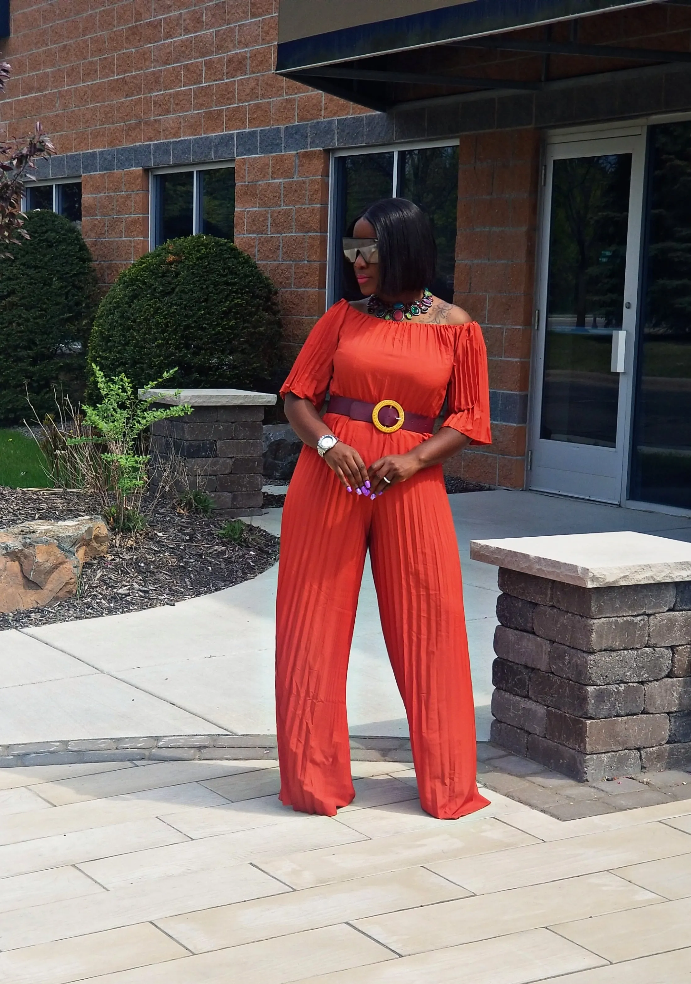 Fiona Pleated Jumpsuit Elegant Wide Leg Long Pants Clubwear Rompers with Pockets