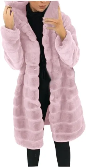 Firzero Winter Jackets for Women Plus Size Faux Fur Coat Winter Long Cozy Fuzzy Outerwear Warm Puffy Coat 2024