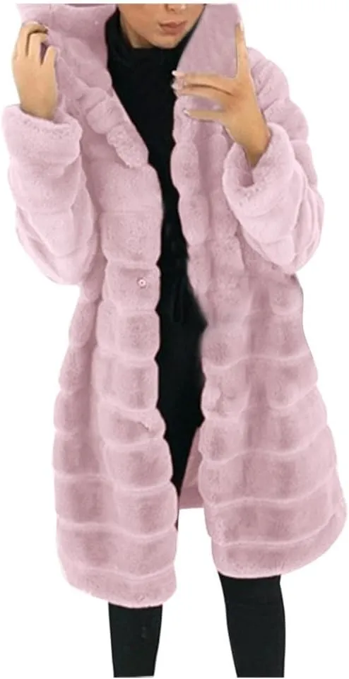 Firzero Winter Jackets for Women Plus Size Faux Fur Coat Winter Long Cozy Fuzzy Outerwear Warm Puffy Coat 2024
