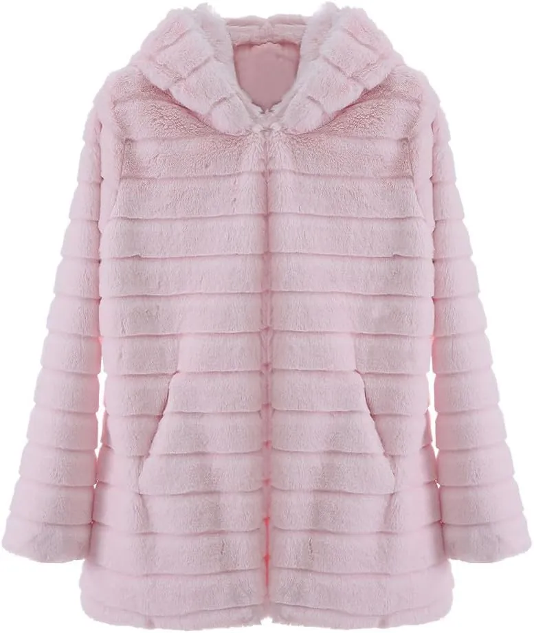 Firzero Winter Jackets for Women Plus Size Faux Fur Coat Winter Long Cozy Fuzzy Outerwear Warm Puffy Coat 2024