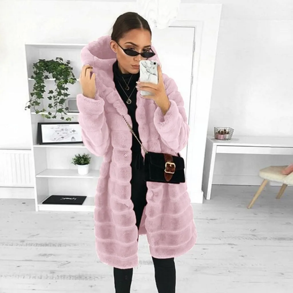 Firzero Winter Jackets for Women Plus Size Faux Fur Coat Winter Long Cozy Fuzzy Outerwear Warm Puffy Coat 2024