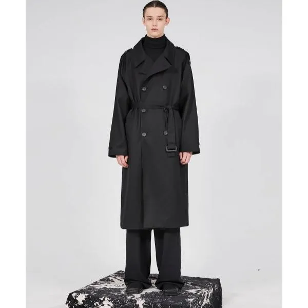 FLARE UP (フレアアップ)     Oversized Raglan Trench Coat - Black (FL-020)