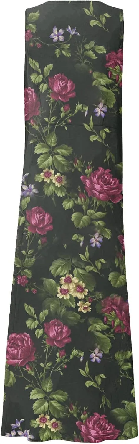 FlekmanArt Women Cotton and Linen Shirt Dress 2023 Summer U Neck Sleeveless Dress Gradient Casual Flowy Dress with Pocket