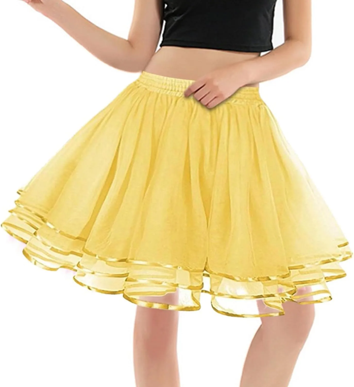 FlekmanArt Women's Pink Tulle Petticoat Puffy Tutu Skirt Layered Ballet Tulle Midi Knee Length Skirt Underskirt