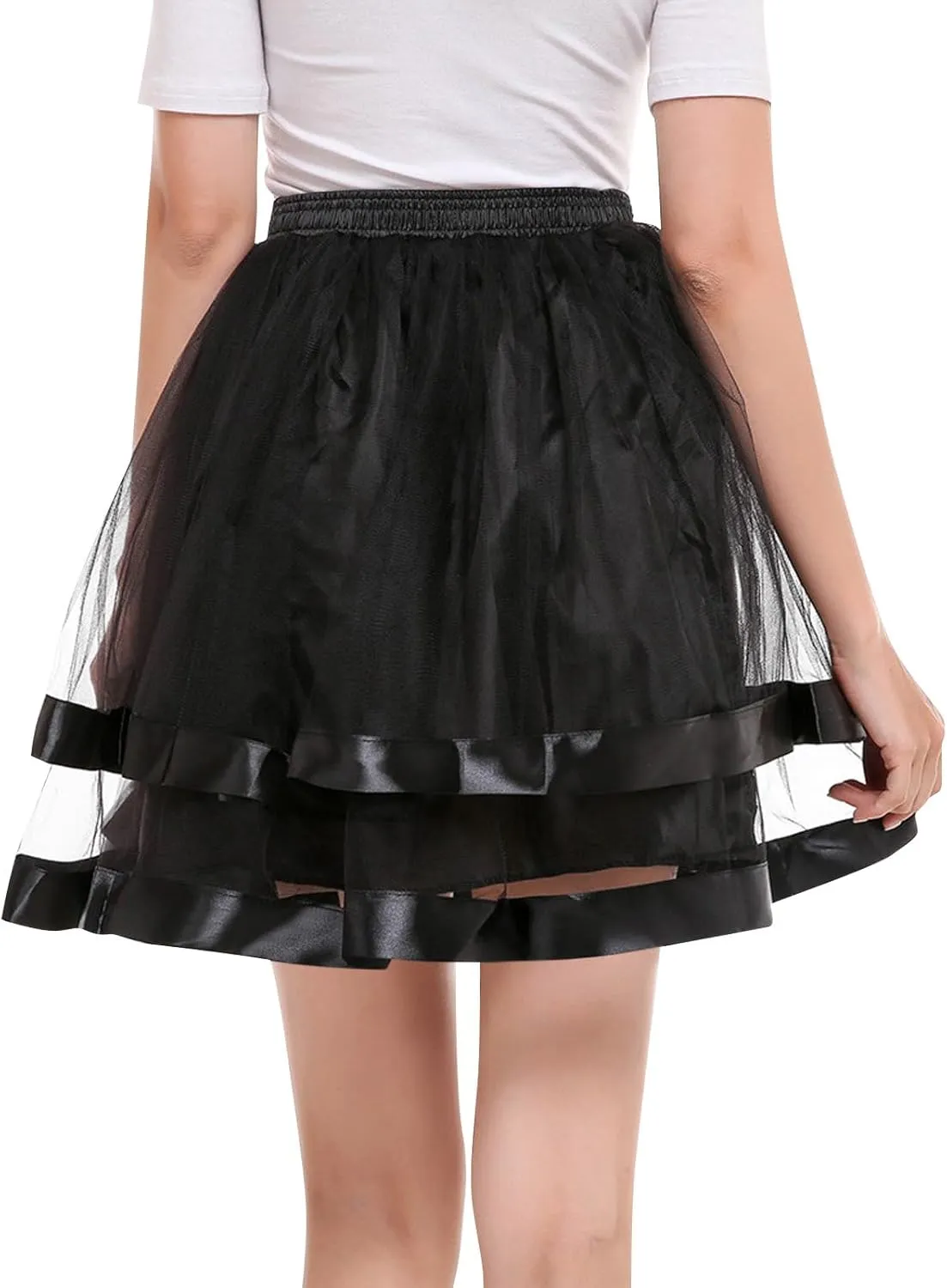 FlekmanArt Women's Pink Tulle Petticoat Puffy Tutu Skirt Layered Ballet Tulle Midi Knee Length Skirt Underskirt