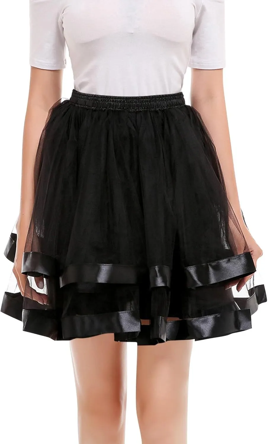 FlekmanArt Women's Pink Tulle Petticoat Puffy Tutu Skirt Layered Ballet Tulle Midi Knee Length Skirt Underskirt