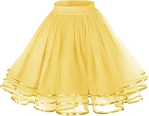 FlekmanArt Women's Pink Tulle Petticoat Puffy Tutu Skirt Layered Ballet Tulle Midi Knee Length Skirt Underskirt