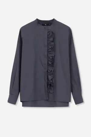 FLEUR RUFFLE SHIRT IN COTTON SLATE GREY FLEUR RUFFLE SHIRT IN COTTON SLATE GREY