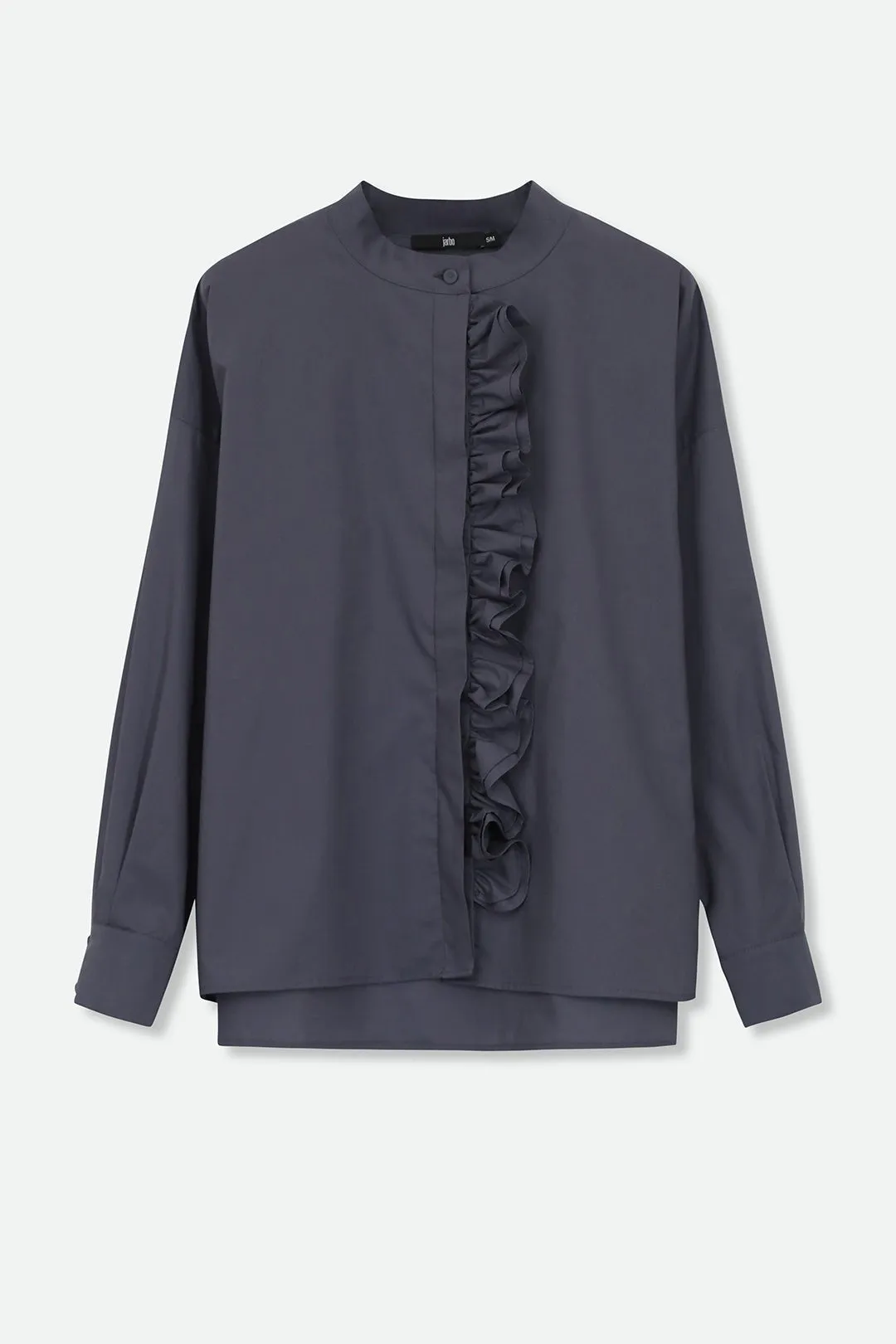 FLEUR RUFFLE SHIRT IN COTTON SLATE GREY