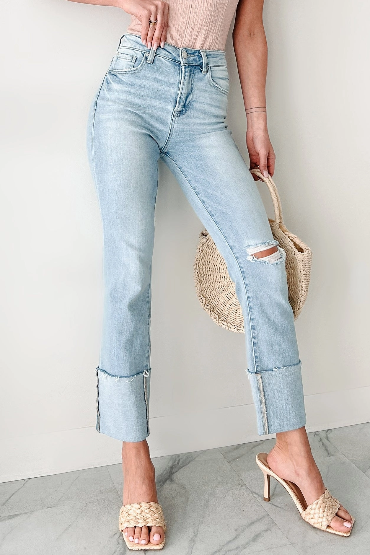 Flint High Rise Cuffed Ripped Risen Jeans (Light)