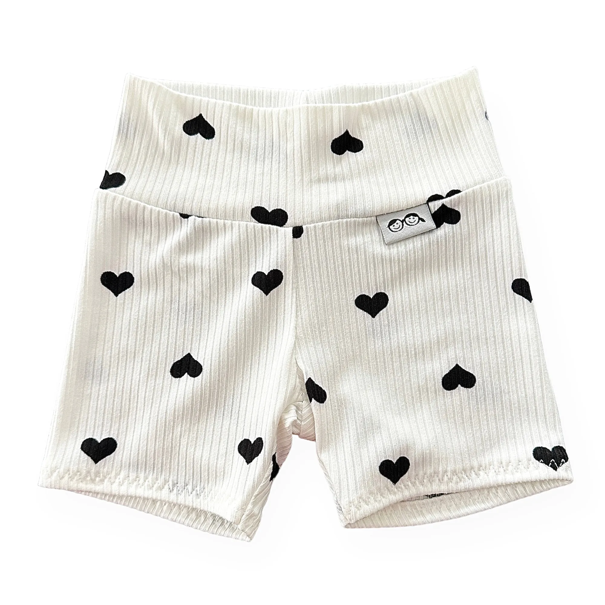 Flipped Black Hearts on White Ribbed Biker Shorts Lounge Set