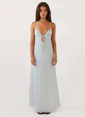 Flora Linen Maxi Dress - Blue Choc Stripe Flora Linen Maxi Dress - Blue Choc Stripe