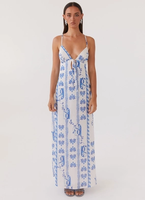 Flora Linen Maxi Dress - Floral Wave Flora Linen Maxi Dress - Floral Wave
