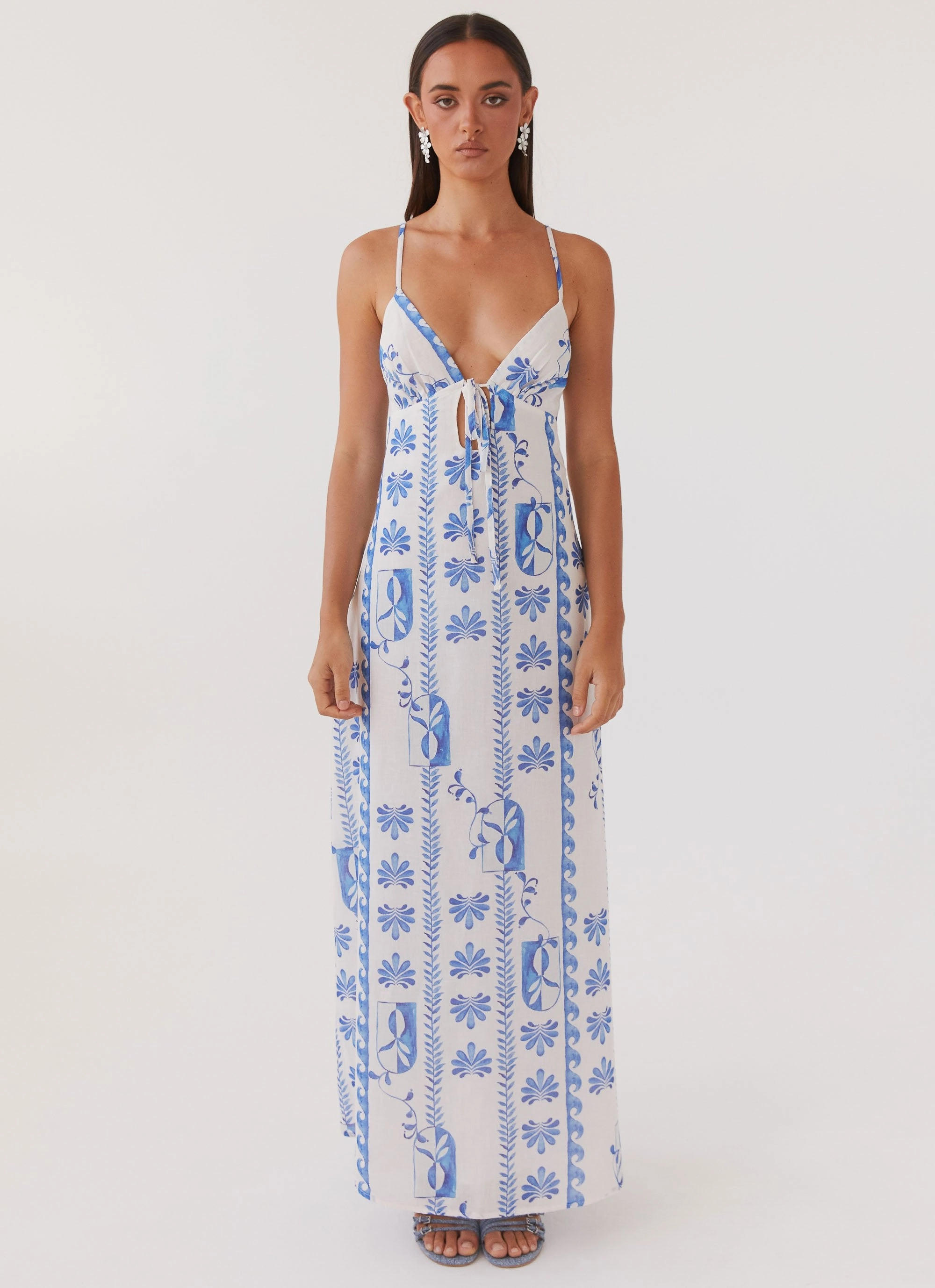 Flora Linen Maxi Dress - Floral Wave