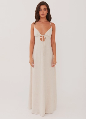 Flora Linen Maxi Dress - Oatmeal Flora Linen Maxi Dress - Oatmeal