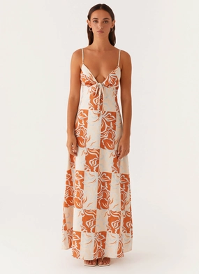 Flora Linen Maxi Dress - Orange Blue Floral Flora Linen Maxi Dress - Orange Blue Floral
