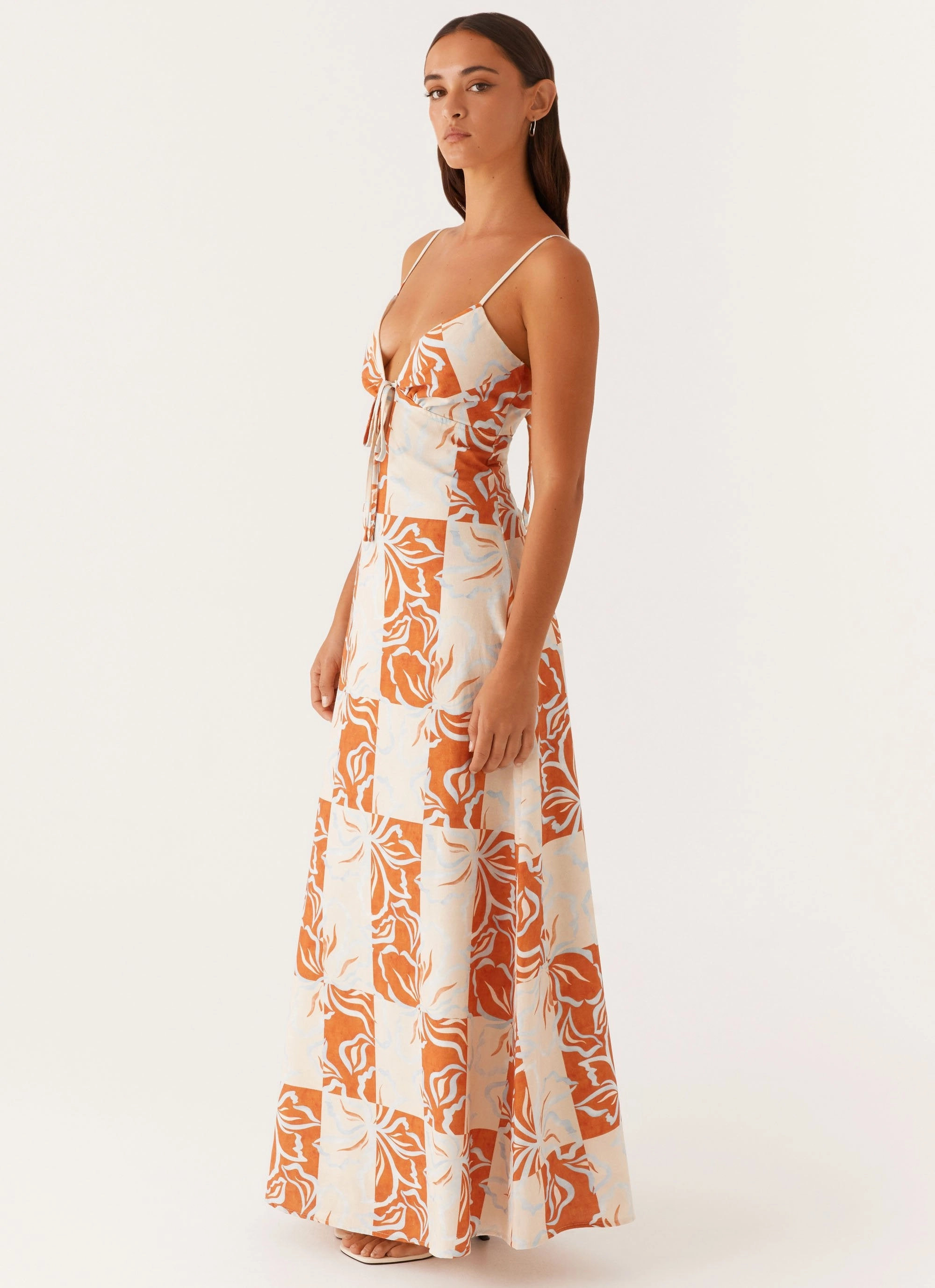 Flora Linen Maxi Dress - Orange Blue Floral