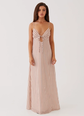 Flora Linen Maxi Dress - Passionfruit Stripe Flora Linen Maxi Dress - Passionfruit Stripe