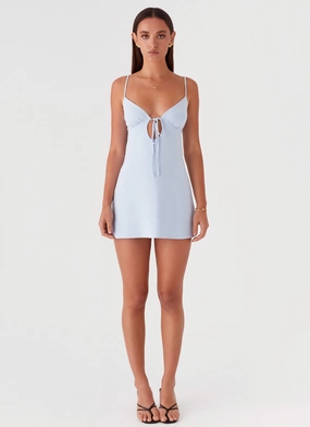 Flora Linen Mini Dress - Baby Blue Flora Linen Mini Dress - Baby Blue