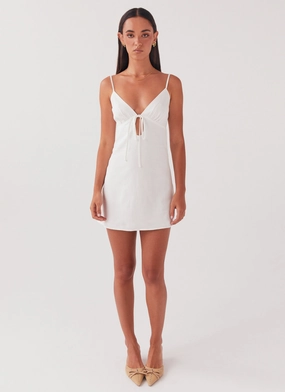 Flora Linen Mini Dress - White Flora Linen Mini Dress - White