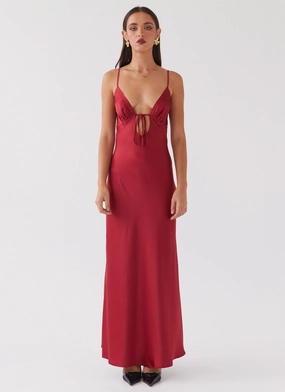 Flora Satin Maxi Dress - Cherry Flora Satin Maxi Dress - Cherry