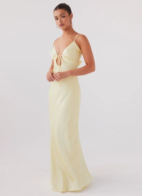 Flora Satin Maxi Dress - Lemon Flora Satin Maxi Dress - Lemon