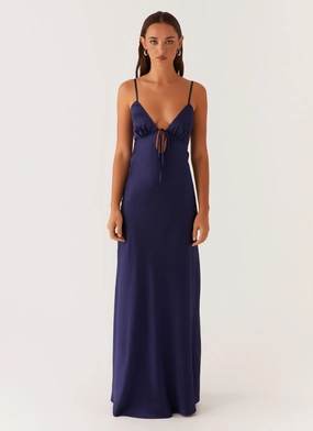 Flora Satin Maxi Dress - Navy Flora Satin Maxi Dress - Navy
