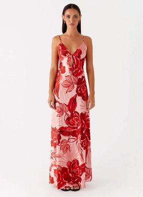 Flora Satin Maxi Dress - Sicily Sunsets Print Flora Satin Maxi Dress - Sicily Sunsets Print