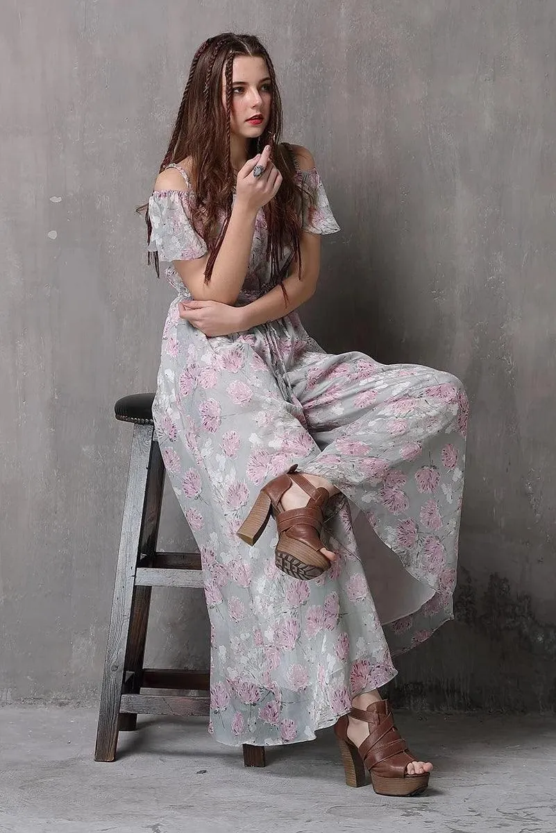 Floral Print Loose Wide Leg Full Length Jumpsuits