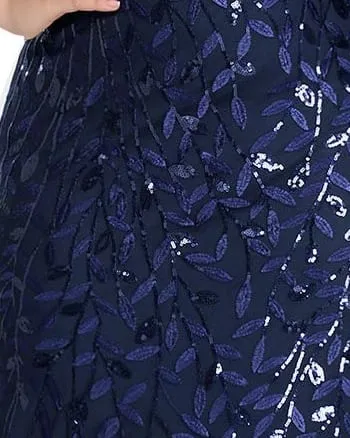 Floral Sequin Mermaid Tulle Evening Dress | Navy Blue