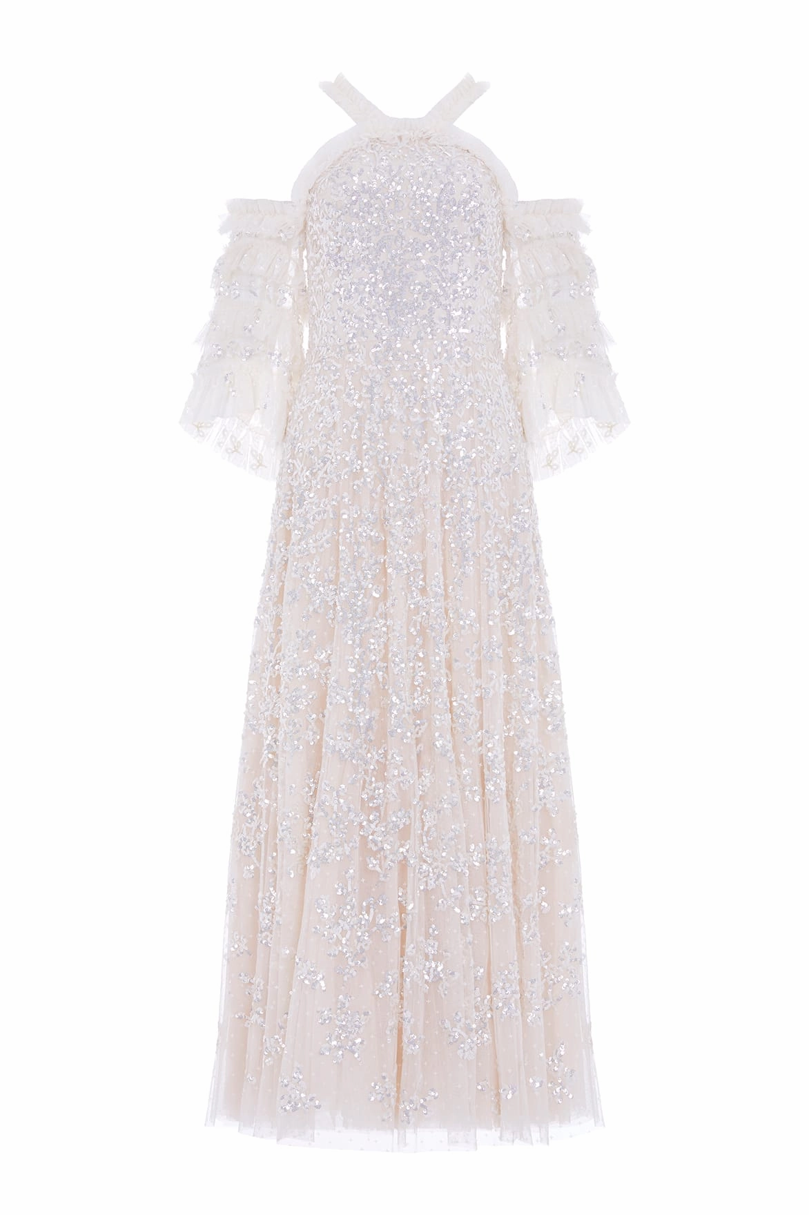 Floral Lace Off-Shoulder Ankle Gown