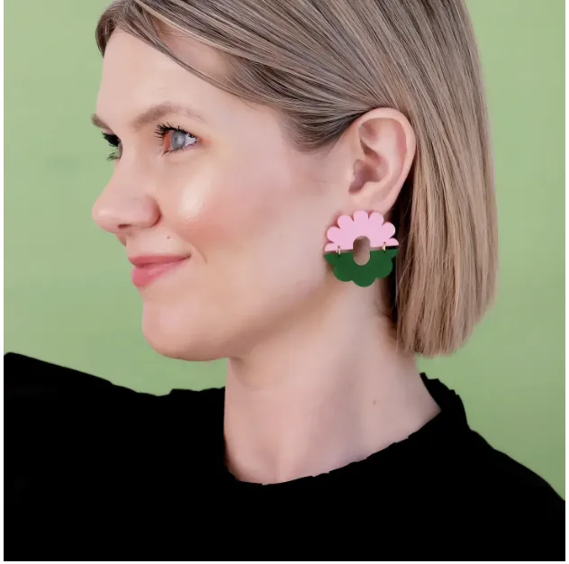 FLOURISH Duo Studs Small | Green   Pink