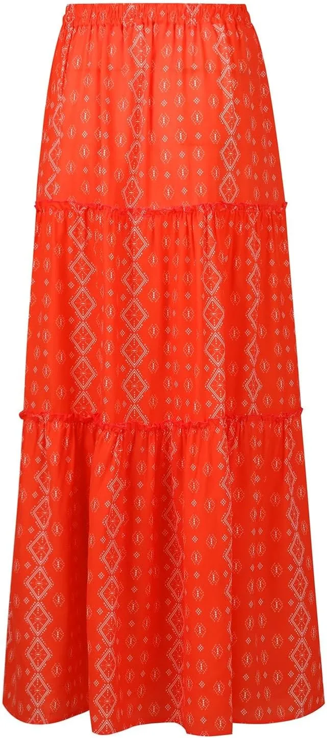 Flowy Maxi Skirts for Women High Waisted Tiered Long Skirt Ladies Soft Drawstring Casual Ruffle Skirts