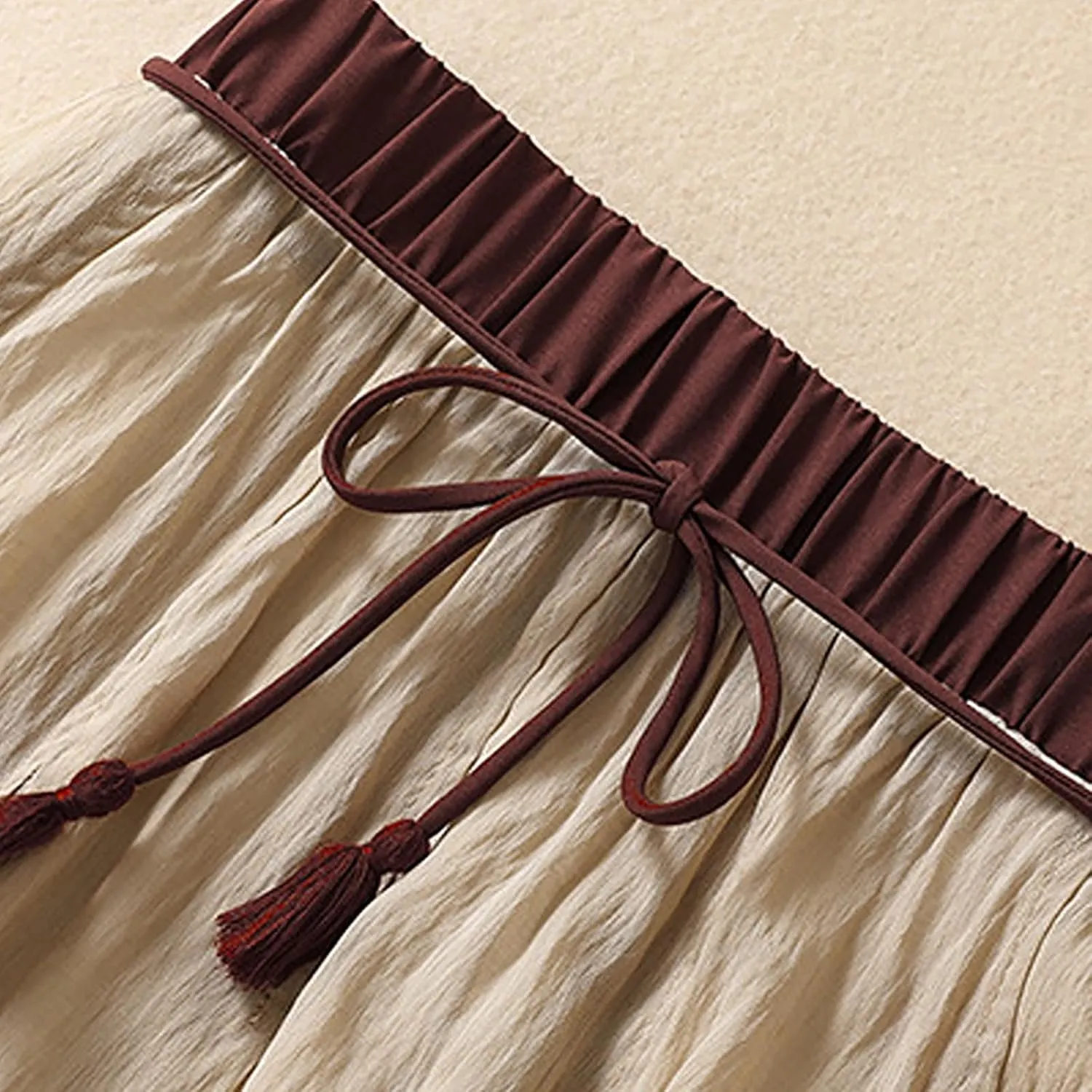 Flowy Midi Skirt for Women Elastic High Waisted Casual Tie-up Solid Color Summer A Line Waistband Skirts