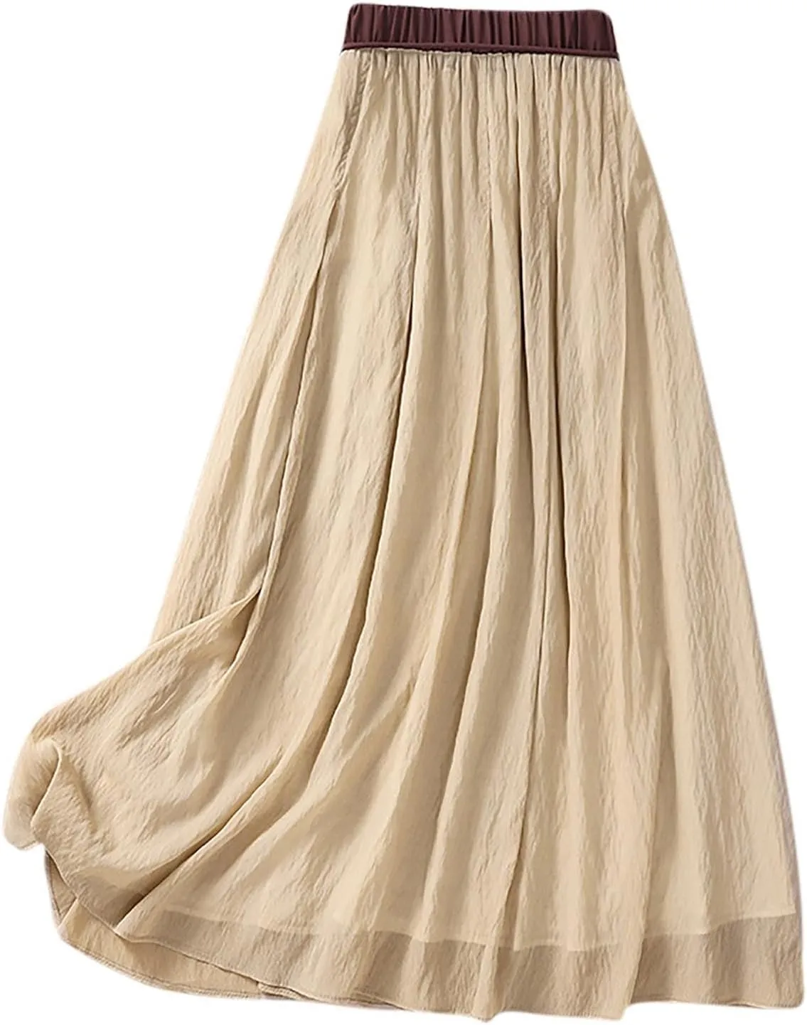 Flowy Midi Skirt for Women Elastic High Waisted Casual Tie-up Solid Color Summer A Line Waistband Skirts