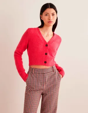 Fluffy Cropped V-Neck Cardigan-Virtual Pink