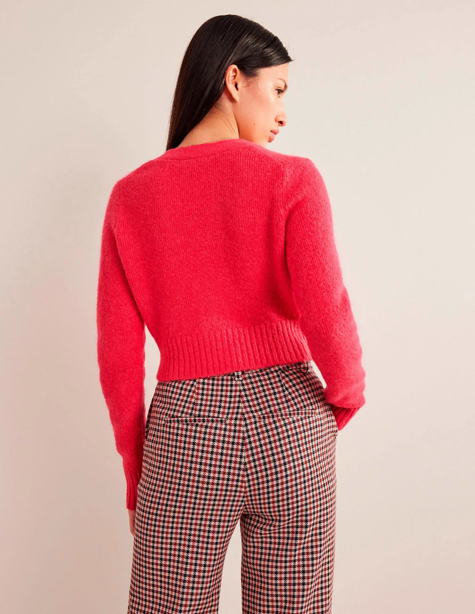 Fluffy Cropped V-Neck Cardigan-Virtual Pink
