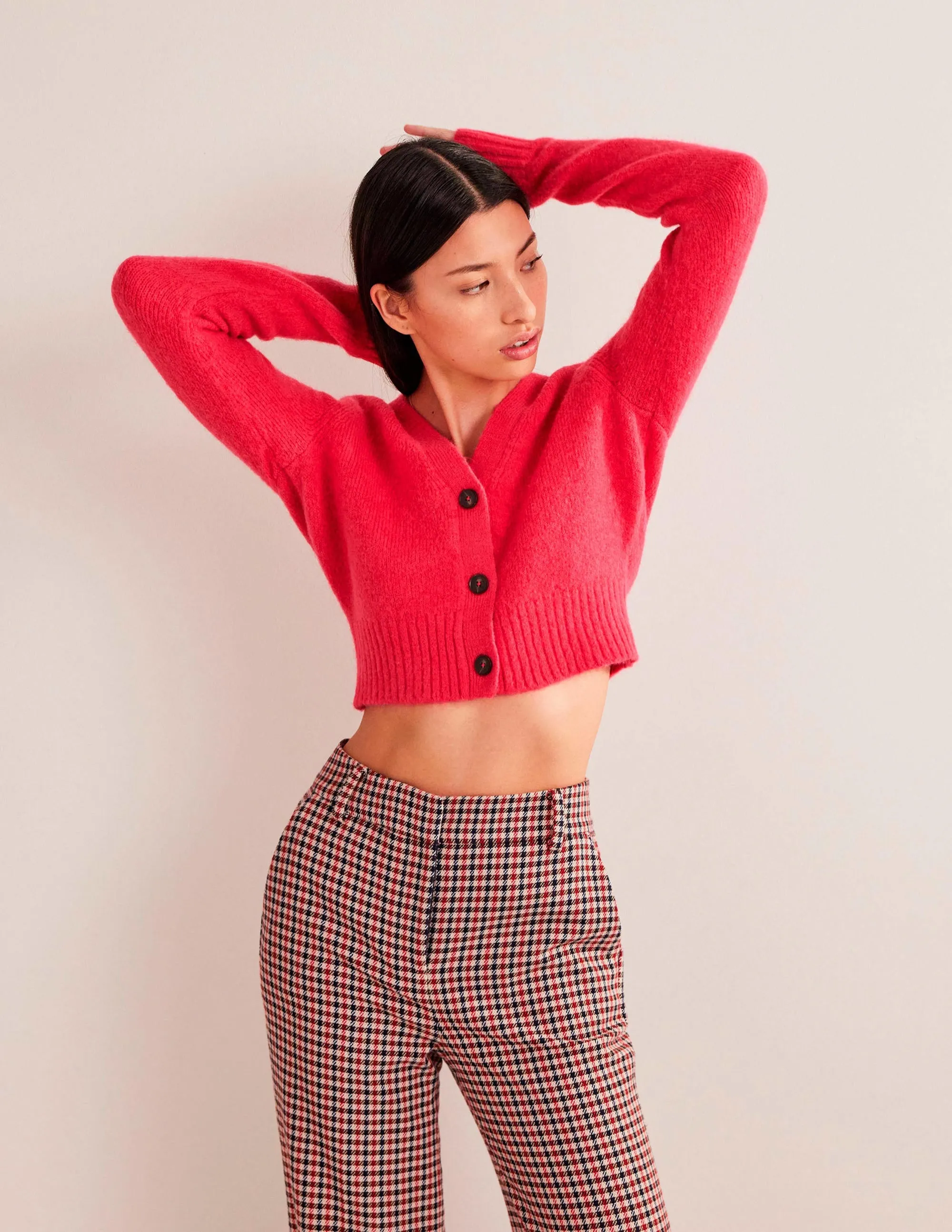 Fluffy Cropped V-Neck Cardigan-Virtual Pink
