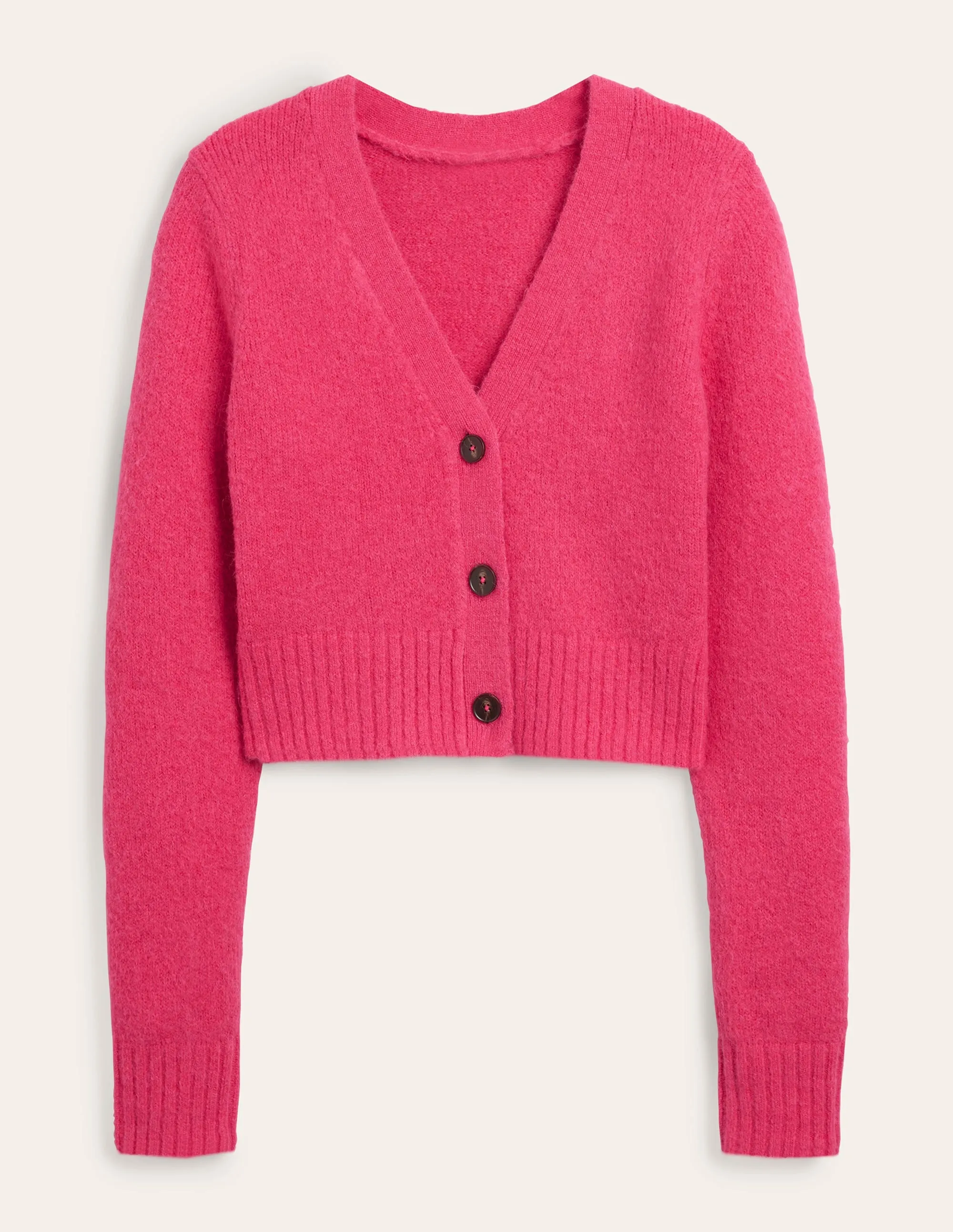 Fluffy Cropped V-Neck Cardigan-Virtual Pink