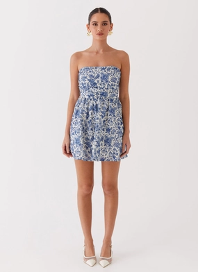 Forget Me Not Linen Mini Dress - Blue Paisley Forget Me Not Linen Mini Dress - Blue Paisley