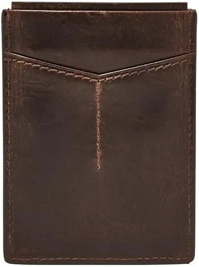 Fossil Men's Derrick Leather RFID-Blocking Magnetic Card Case with Money Clip Wallet, Dark Brown, (Model: ML3812201)