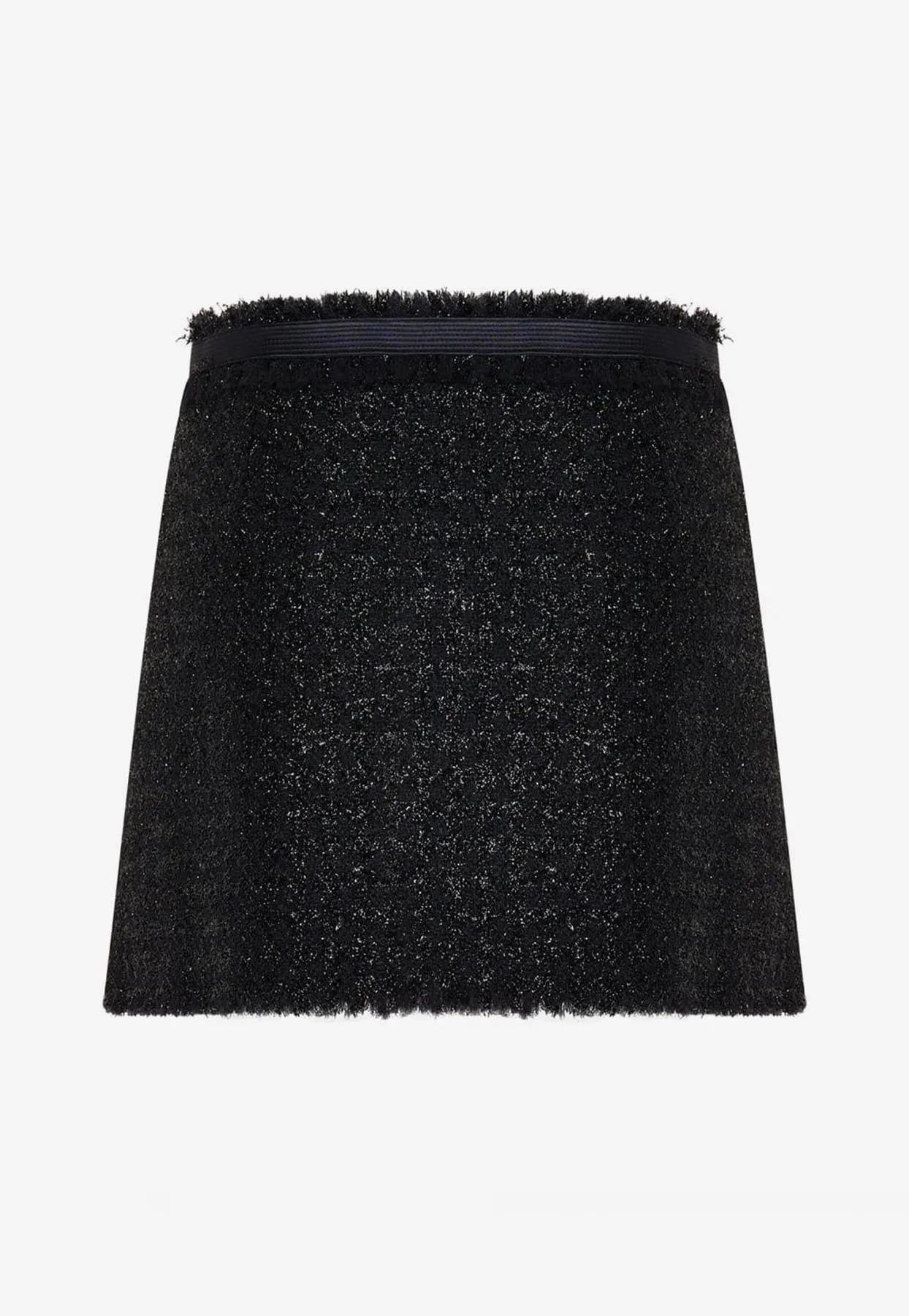 Frayed Tweed Wrap Mini Skirt