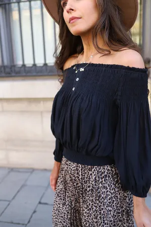 Free To Be Off Shouder Peasant Top - Black