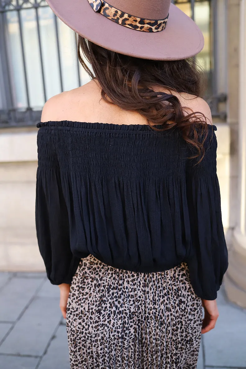 Free To Be Off Shouder Peasant Top - Black